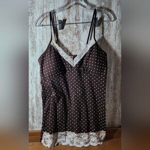 Topia Brown Polka Dot Lace Trim Tank Top